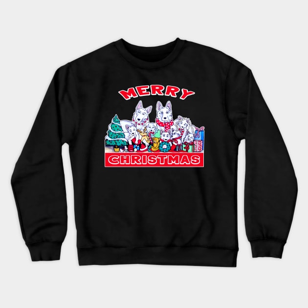 Dog Merry Christmas White German Shepherd Dog Family Holiday Fun Crewneck Sweatshirt by DesignFunk